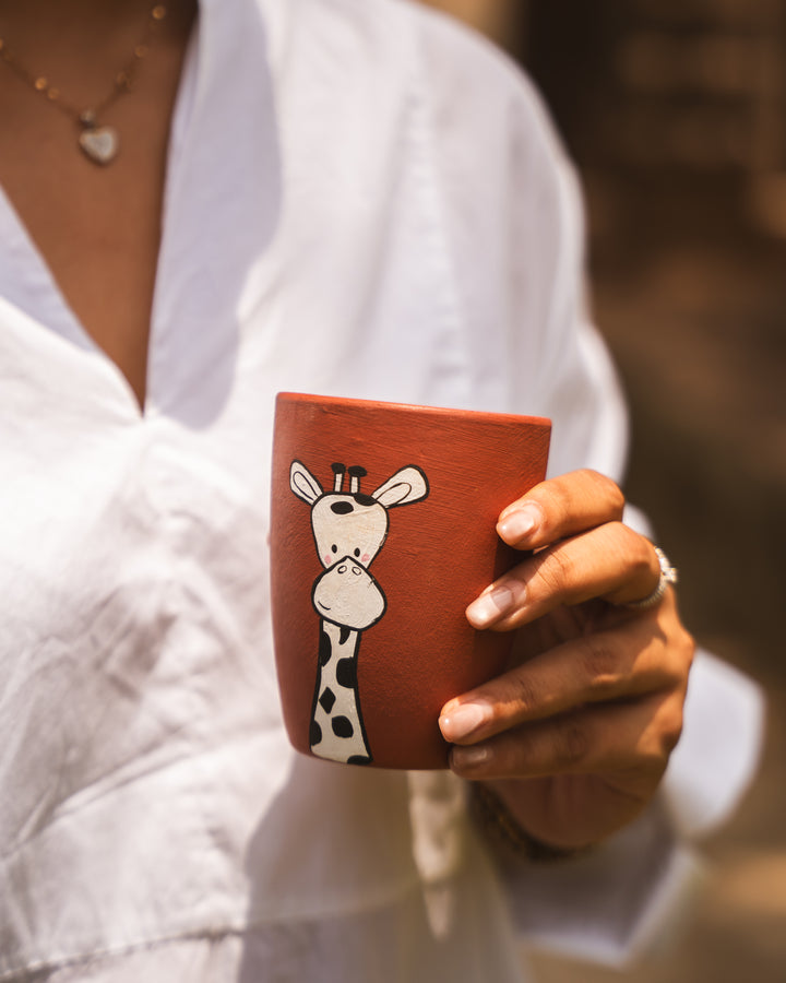 Giraffe Tales – Hand-Painted Terracotta Water Glass