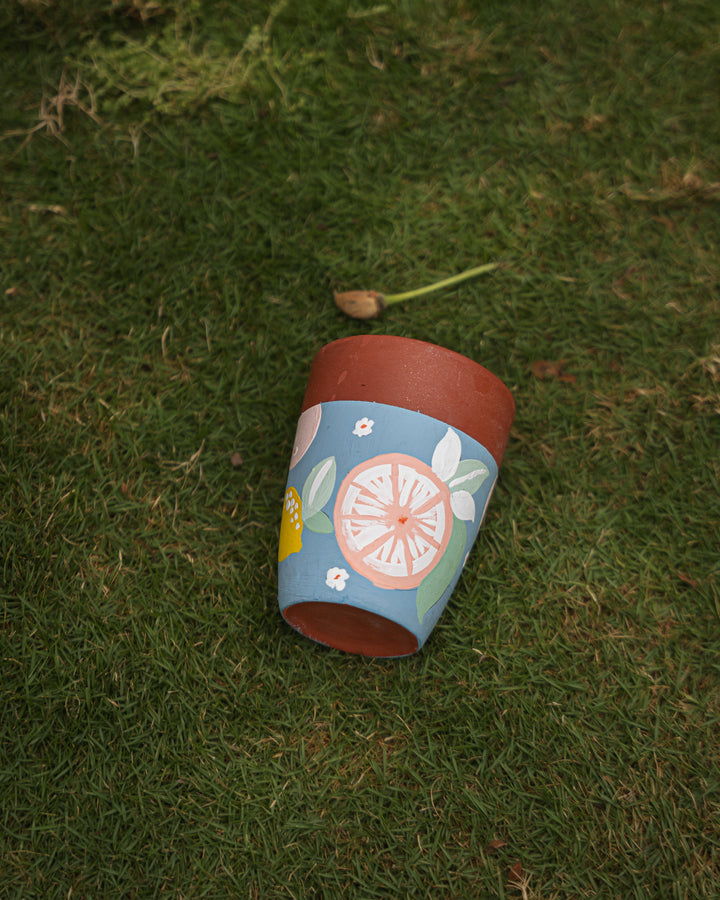 Citrus Bloom  – Hand-Painted Terracotta Water Glass