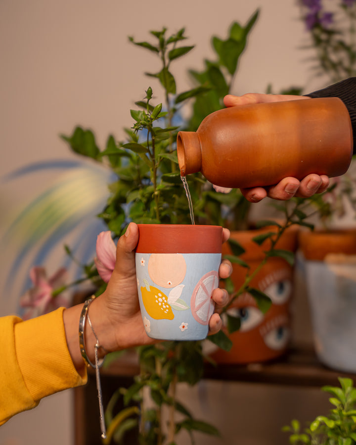Citrus Bloom  – Hand-Painted Terracotta Water Glass