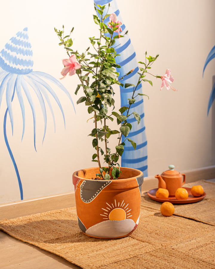 Boho Sunrise – Hand-Painted Terracotta Planter - Raw Earth Shop